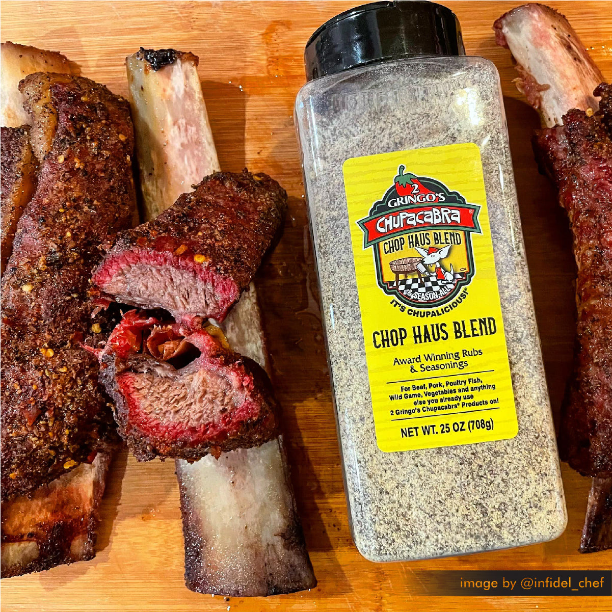 Beef rib seasoned with 2 gringos chupacabra chop haus blend