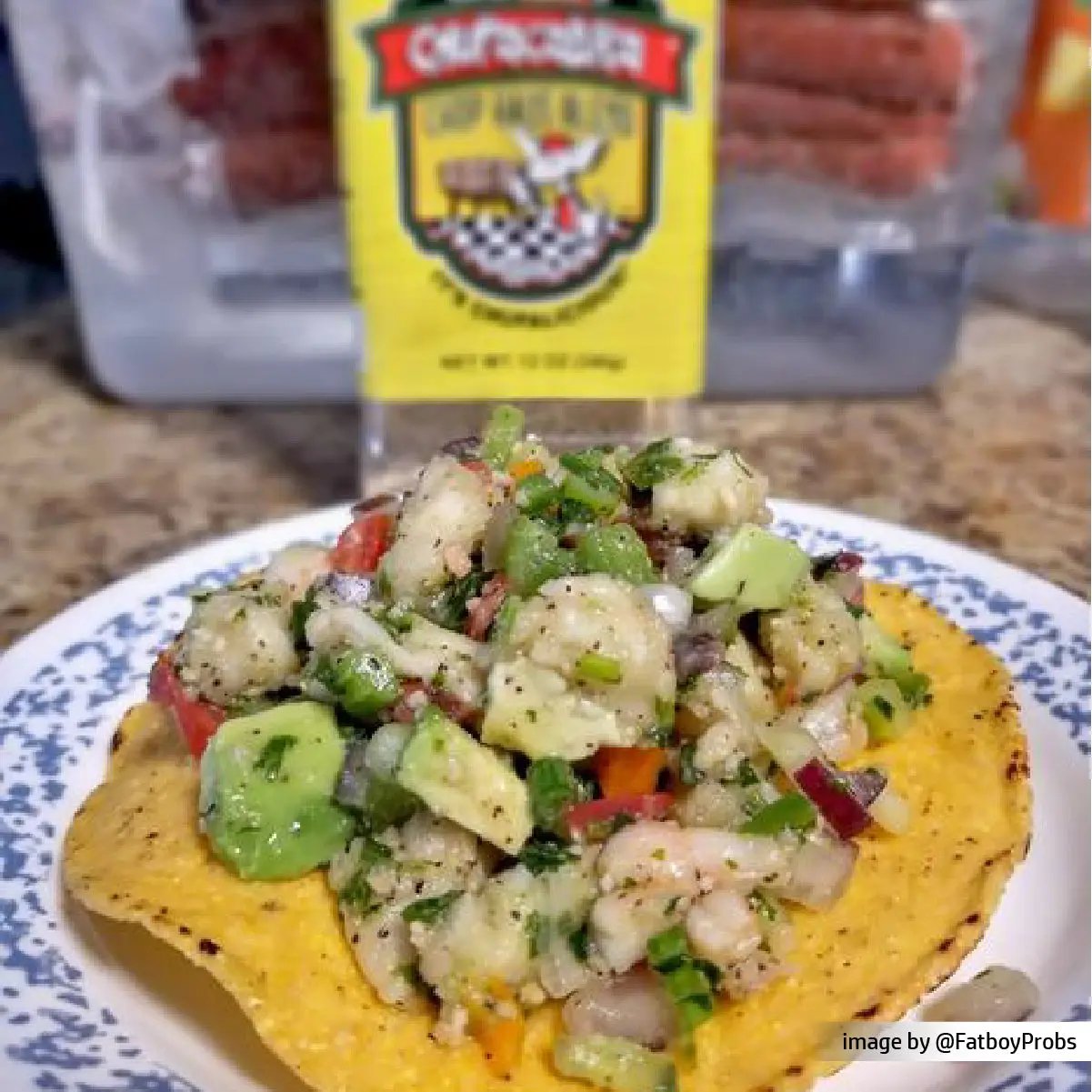 shrimp tostada with chop haus blend