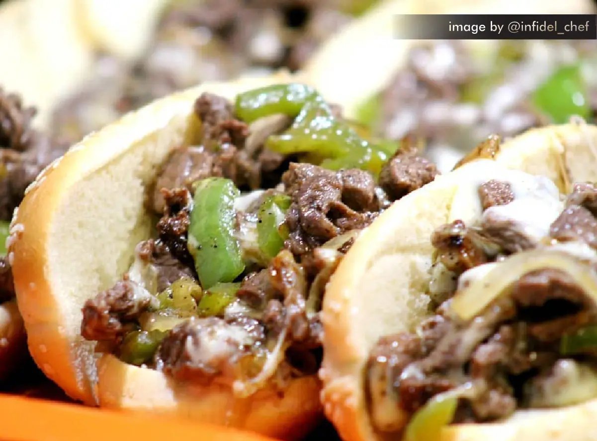 philly cheesesteak sandwiches seasoned with 2 gringos original no msg and bell peppers