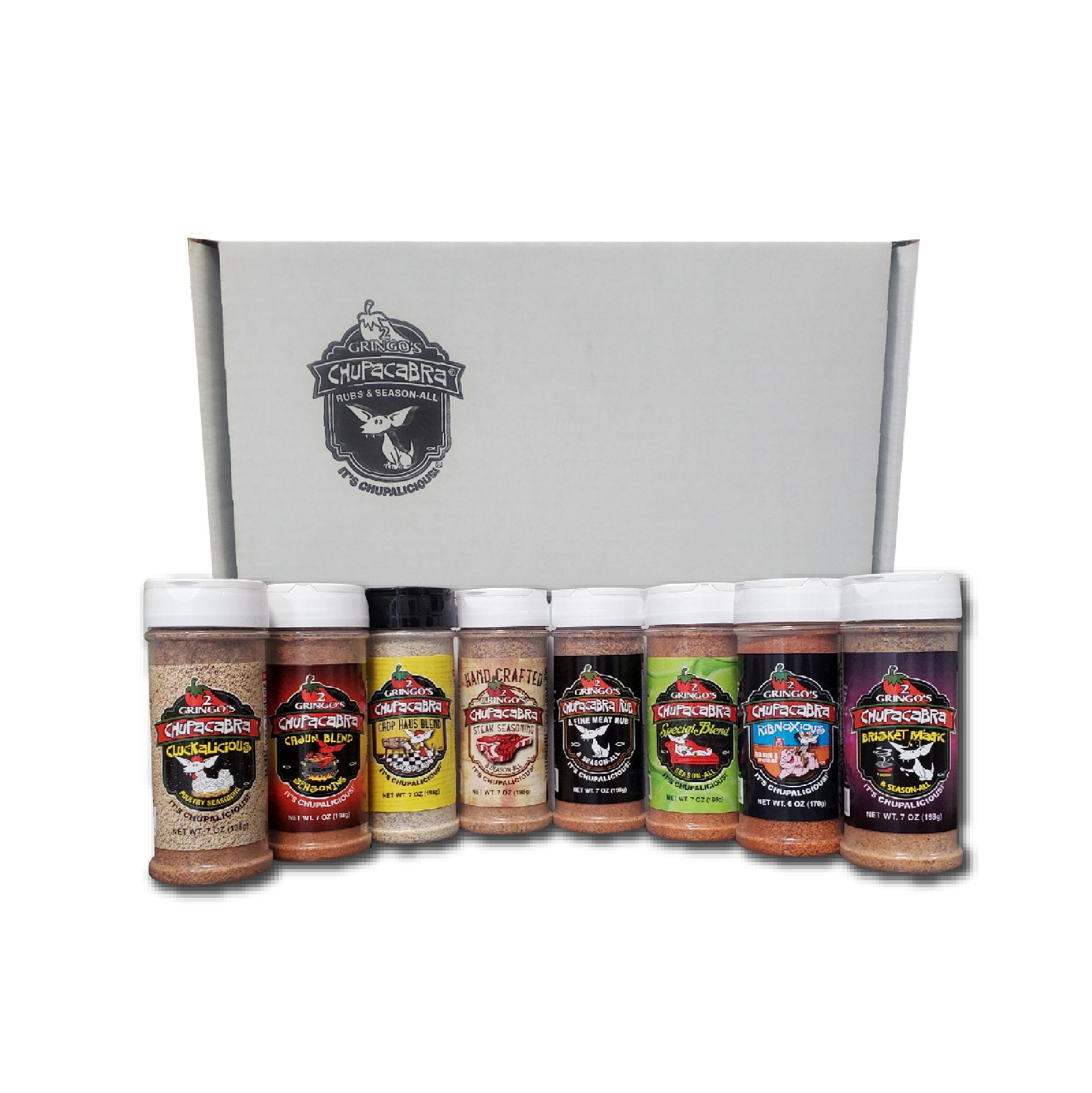 Box with Fajita Blend, Cluckalicious, Chop Haus, Steak Seasoning, Ribnoxious