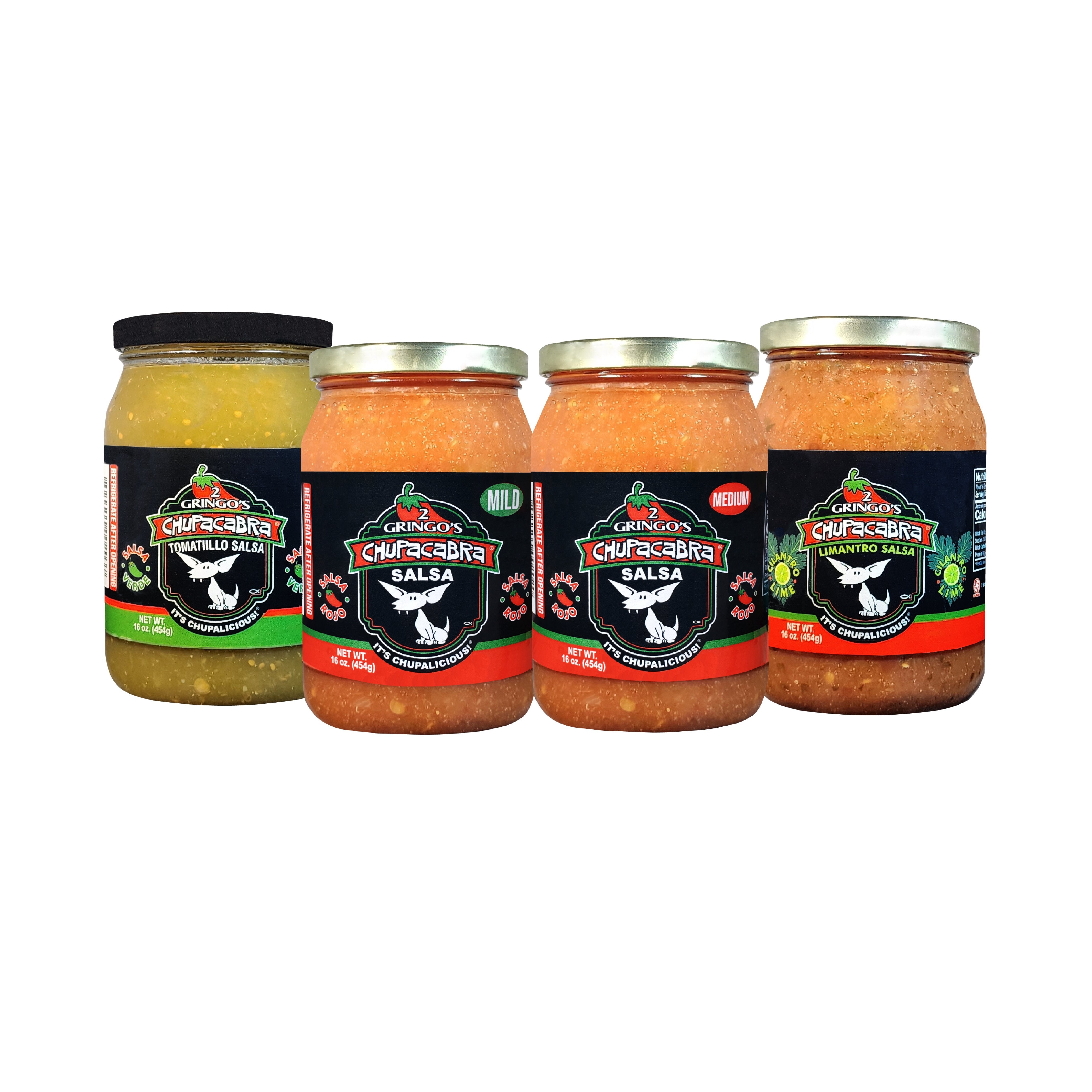 Tomatillo, Mild, Medium and Limantro Salsa
