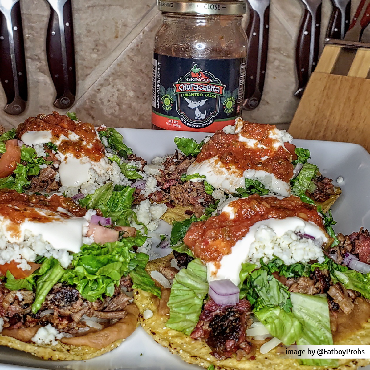 chalupas with shredded beef cheese sour cream and limantro salsa